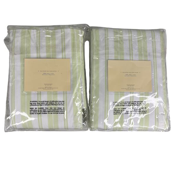 Lot of 2 Pottery Barn Kids Variegated Strip Panels 63" x 44" Green White New - Picture 2 of 15